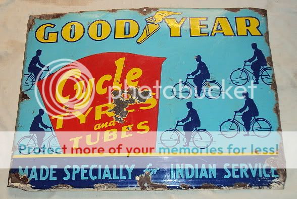 Vintage GOOD YEAR CYCLE TYRES RARE porcelain enamel sign c1920s 
